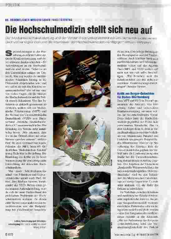 Vorschauseite 1: Die Hochschulmedizin stellt sich neu auf