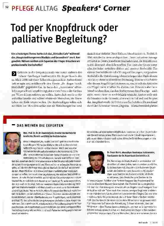 Vorschauseite 1: Tod per Knopfdruck oder Palliative Begleitung?