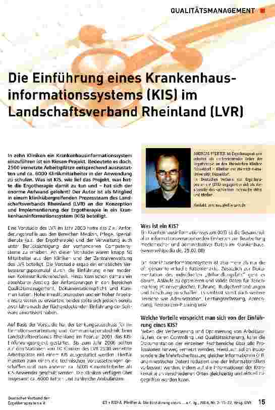 Vorschauseite 1: Die Einführung eines Krankenhausinformationssystems (KIS) im Landschaftsverband Rheinland (LVR)