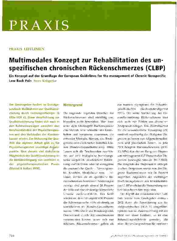 Vorschauseite 1: Multimodales Konzept zur Rehabilitation des unspezifischen chronischen Rückenschmerzes (CLBP) Ein Konzept auf der Grundlage der European Guidelines for the management of Chronic N…