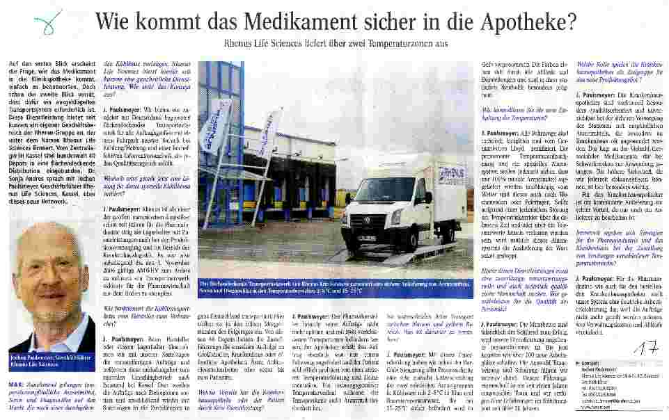 Vorschauseite 1: Wie kommt das Medikament sicher in die Apotheke? Rhenus Life Sciences liefert über zwei Temperaturzonen aus