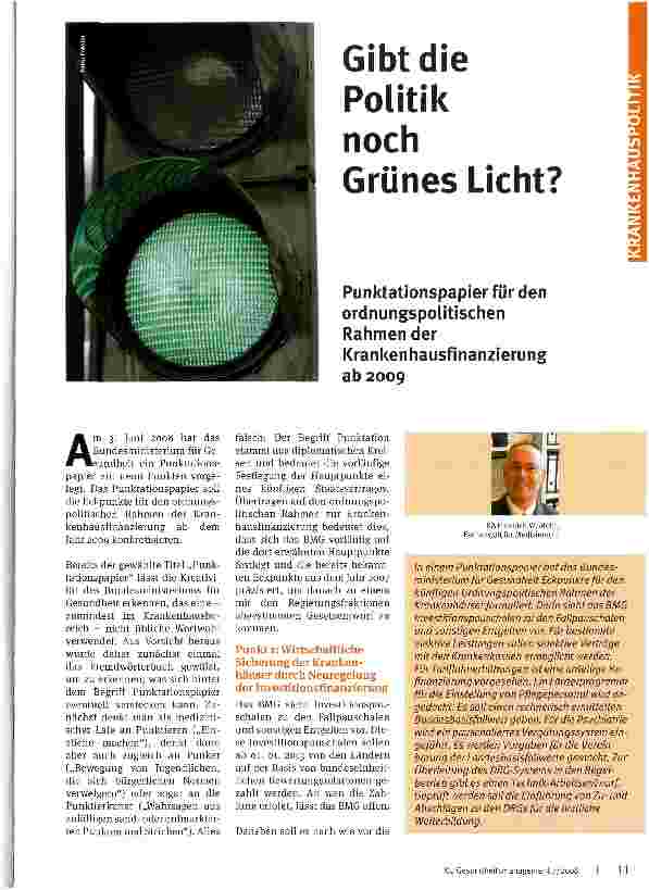 Vorschauseite 1: Gibt die Politik noch Grünes Licht? Punktationspapier für den ordnungspolitischen Rahmen der Krankenhausfinanzierung ab 2009