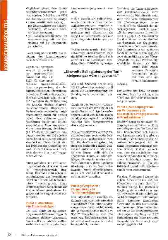 Vorschauseite 2: Gibt die Politik noch Grünes Licht? Punktationspapier für den ordnungspolitischen Rahmen der Krankenhausfinanzierung ab 2009