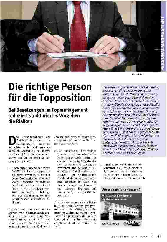 Vorschauseite 1: Die richtige Person für die Topposition. Bei Besetzungen im Topmanagement reduziert strukturiertes Vorgehen die Risiken