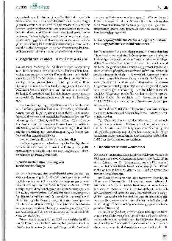 Vorschauseite 2: Dokumentation: Entwurf zu Eckpunkten für den ordnungspolitischen Rahmen der Krankenhausfinanzierung ab dem Jahr 2009 (Stand: 27. Juni 2008)