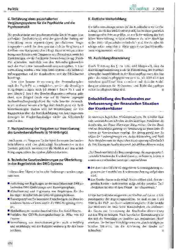 Vorschauseite 3: Dokumentation: Entwurf zu Eckpunkten für den ordnungspolitischen Rahmen der Krankenhausfinanzierung ab dem Jahr 2009 (Stand: 27. Juni 2008)