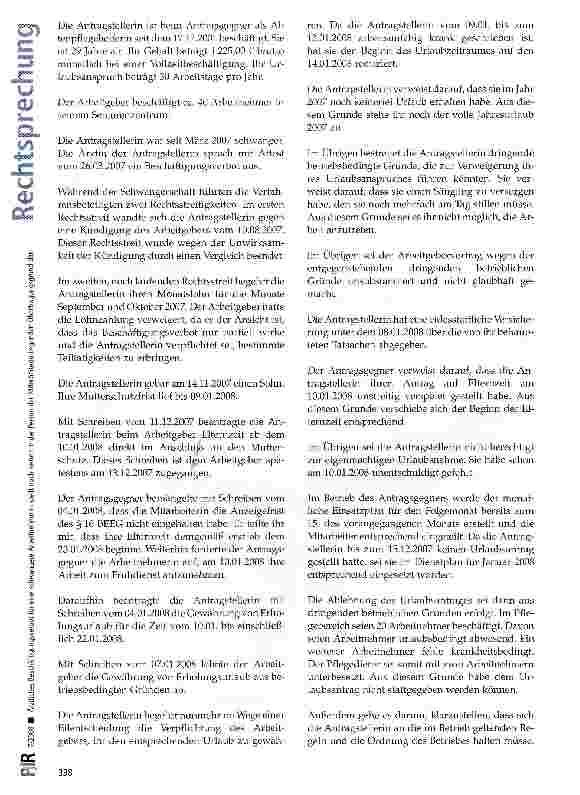 Vorschauseite 2: Ärztliches Beschäftigungsverbot für eine schwangere Arbeitnehmerin stellt noch keinen in der Person der Mitarbeiterin liegenden Übertragungsgrund dar