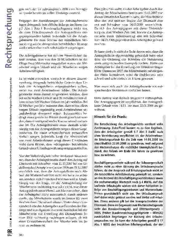 Vorschauseite 4: Ärztliches Beschäftigungsverbot für eine schwangere Arbeitnehmerin stellt noch keinen in der Person der Mitarbeiterin liegenden Übertragungsgrund dar
