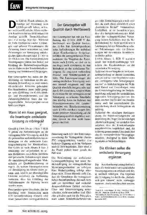 Vorschauseite 2: Das Tor zur ambulanten Behandlung steht offen. Die Qualität, nicht der Bedarf entscheidet über die Zulassung nach Paragraf 116b