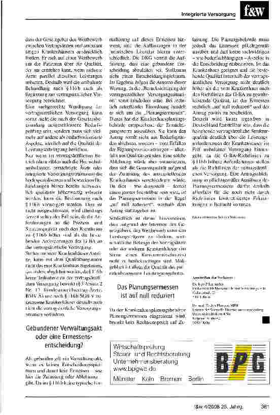 Vorschauseite 3: Das Tor zur ambulanten Behandlung steht offen. Die Qualität, nicht der Bedarf entscheidet über die Zulassung nach Paragraf 116b