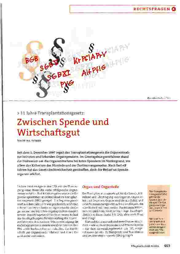 Vorschauseite 1: 11 Jahre Transplantationsgesetz: Zwischen Spende und Wirtschaftsgut