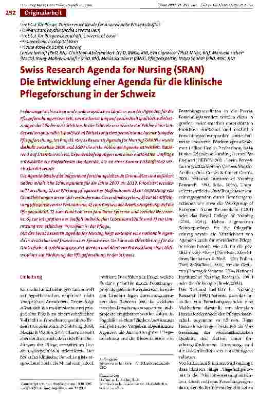 Vorschauseite 1: Swiss Research Agenda for Nursing (SRAN) Die Entwicklung einer Agenda für die klinische Pflegeforschung in der Schweiz