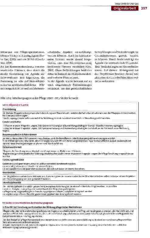 Vorschauseite 6: Swiss Research Agenda for Nursing (SRAN) Die Entwicklung einer Agenda für die klinische Pflegeforschung in der Schweiz