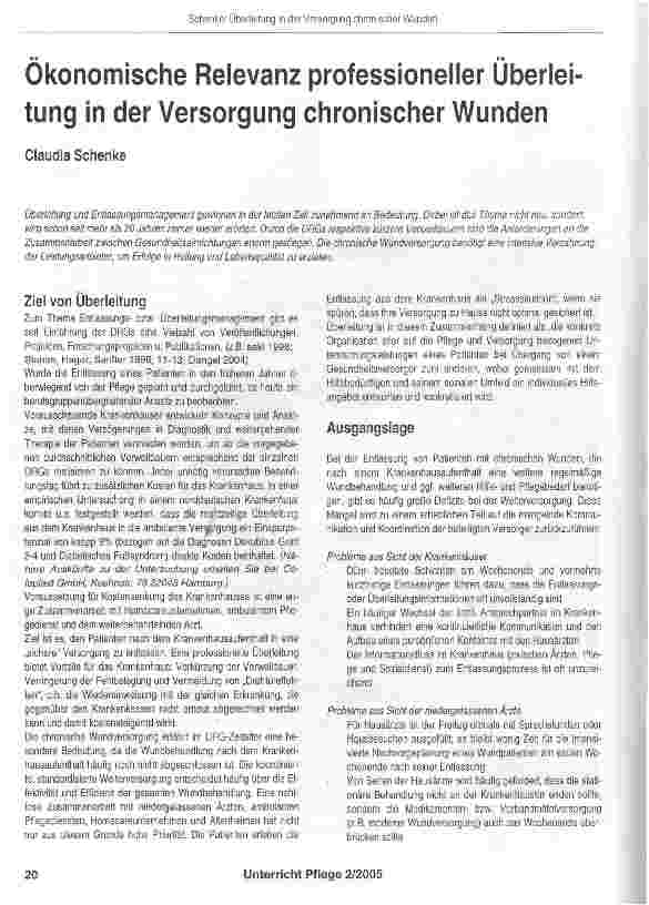 Vorschauseite 1: Ökonomische Relevanz professioneller Überleitung in der Versorgung chronischer Wunden