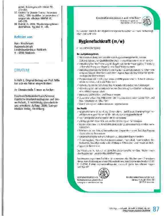 Vorschauseite 2: Wundreinigung und Wundantiseptik: Ist es notwendig, unterschiedliche Wischrichtungen bei septischen und aseptischen Wunden zu fordern?