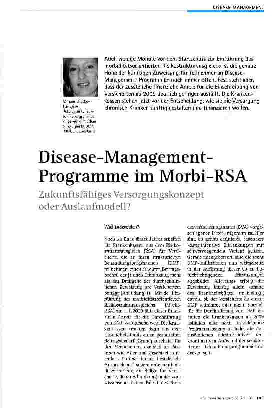 Vorschauseite 1: Disease-Management-Programme im Morbi-RSAZukunftsfähiges Versorgungskonzept oder Auslaufmodell?