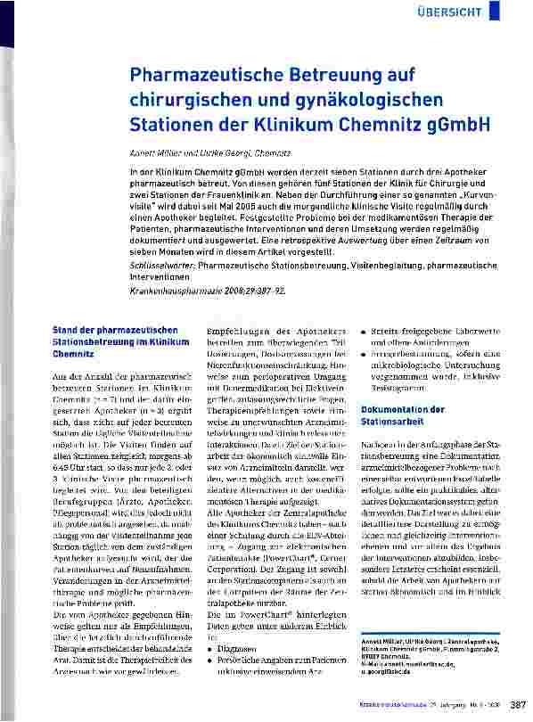 Vorschauseite 1: Pharmazeutische Betreuung auf chirurgischen und gynäkologischen Stationen der Klinikum Chemnitz gGmbH