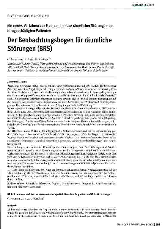 Vorschauseite 1: Der Beobachtungsbogen für räumliche Störungen (BRS)