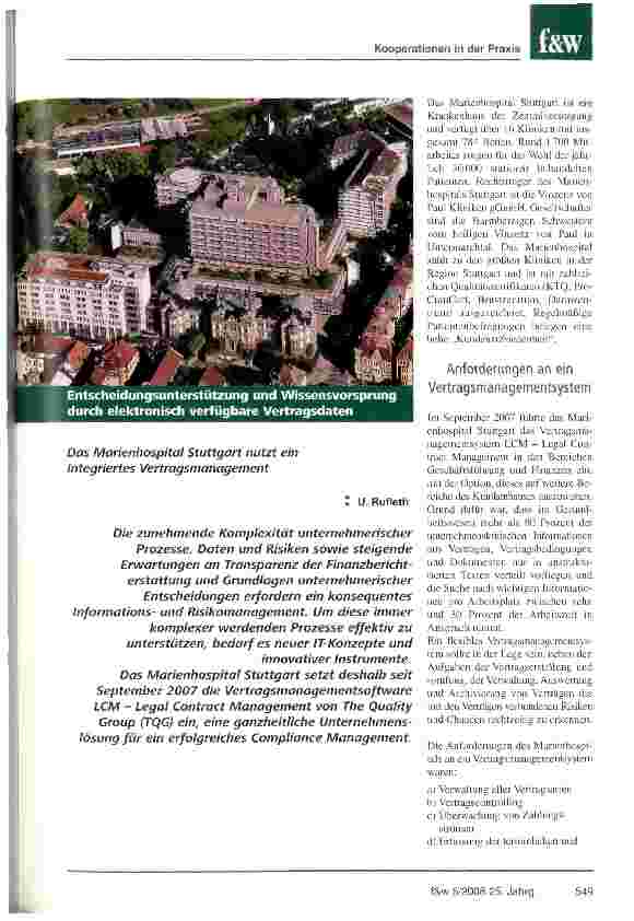 Vorschauseite 1: Das Marienhospital Stuttgart nutzt ein Integriertes Vertragsmanagement