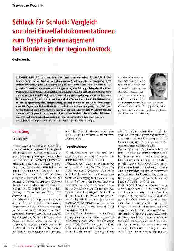 Vorschauseite 1: Schluck für Schluck: Vergleich von drei Einzelfalldokumentationen zum Dysphagiemanagement bei Kindern in der Region Rostock