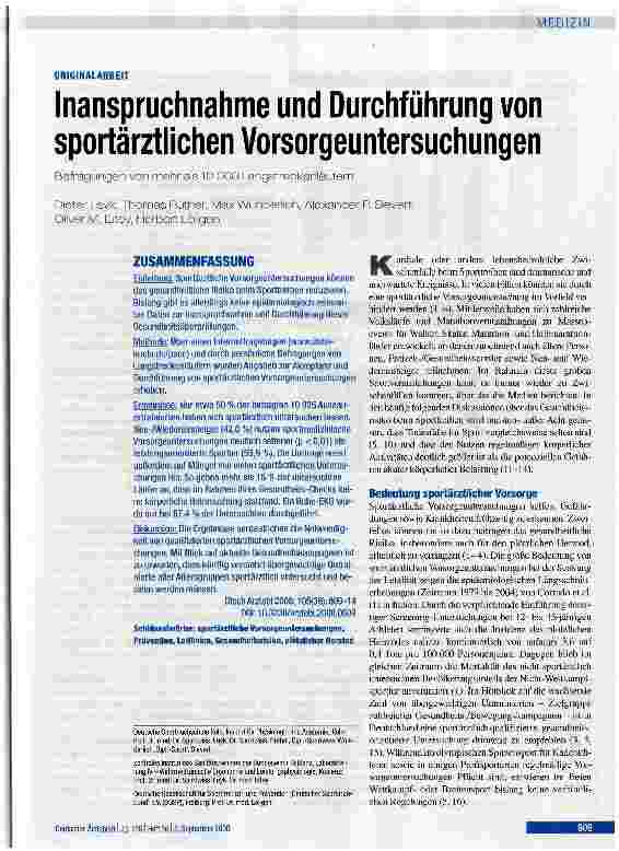 Vorschauseite 1: Inanspruchnahme und Durchführung von sportärztlichen Vorsorgeuntersuchungen