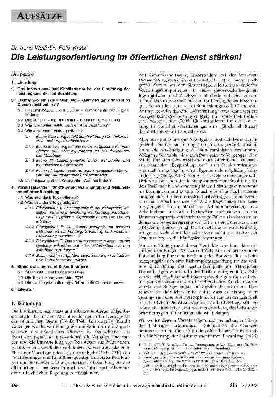 Vorschauseite 1: Die Leistungsorientierung im öffentlichen Dienst stärken!