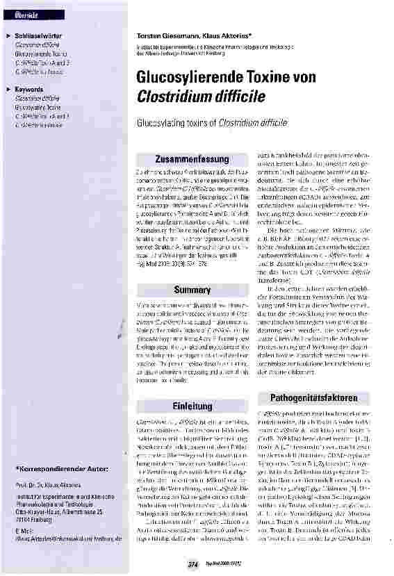 Vorschauseite 1: Glucosylierende Toxine von Clostridium difficile