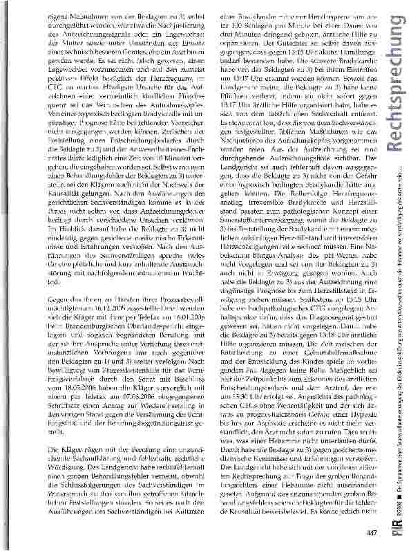 Vorschauseite 2: Bei Symptomen einer Sauerstoffunterversorgung des Kindes ist Abklärung von Alternativursachen durch die Hebamme vor Verständigung des Arztes kein grober Behandlungsfehler