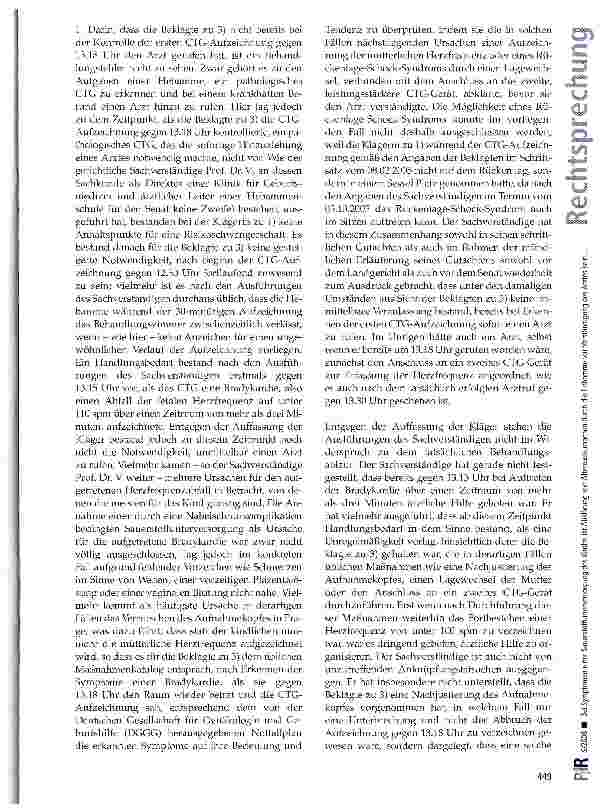 Vorschauseite 4: Bei Symptomen einer Sauerstoffunterversorgung des Kindes ist Abklärung von Alternativursachen durch die Hebamme vor Verständigung des Arztes kein grober Behandlungsfehler