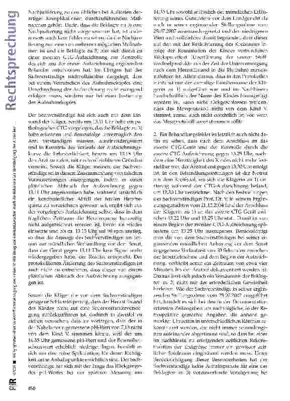 Vorschauseite 5: Bei Symptomen einer Sauerstoffunterversorgung des Kindes ist Abklärung von Alternativursachen durch die Hebamme vor Verständigung des Arztes kein grober Behandlungsfehler
