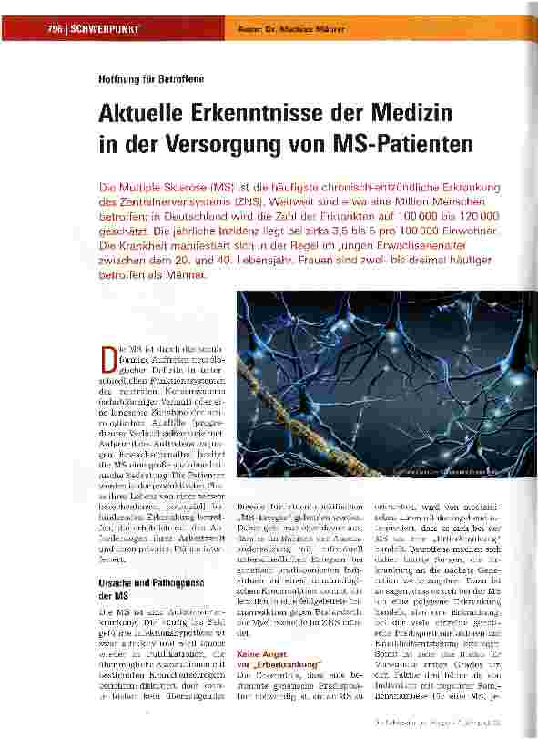 Vorschauseite 1: Hoffnung für BetroffeneAktuelle Erkenntnisse der Medizin in der Versorgung von MS-Patienten