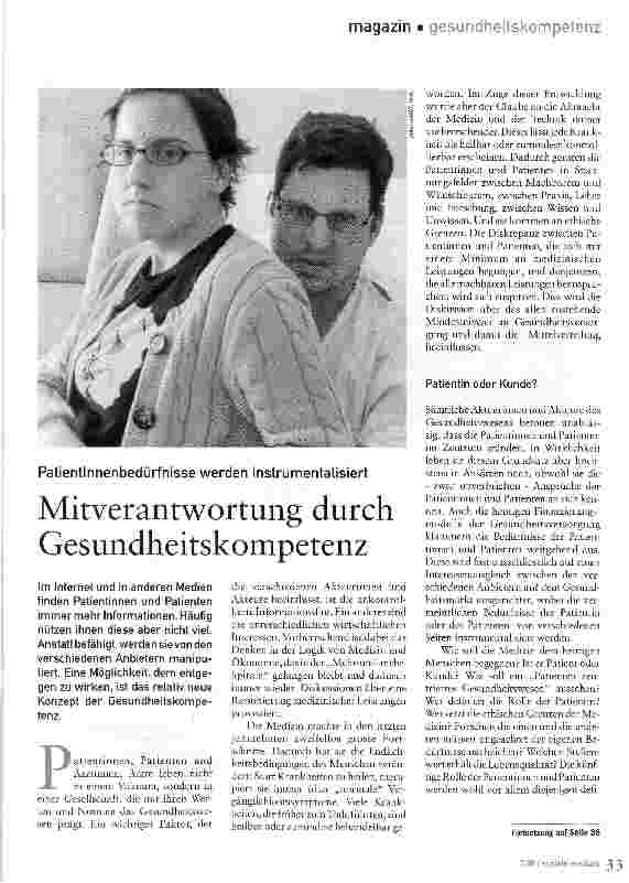 Vorschauseite 1: Patientinnenbedürfnisse werden instrumentalisiertMitverantwortung durch Gesundheitskompetenz