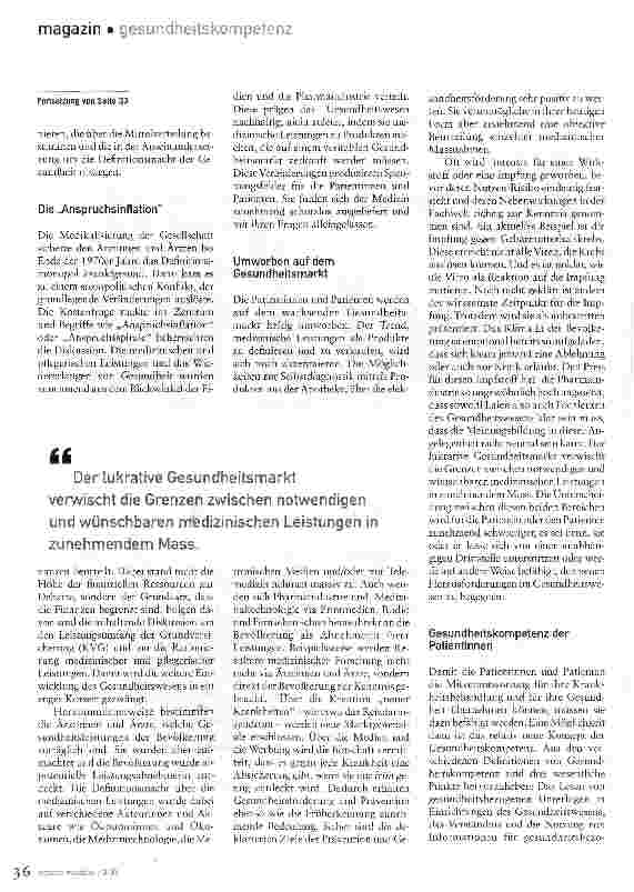 Vorschauseite 2: Patientinnenbedürfnisse werden instrumentalisiertMitverantwortung durch Gesundheitskompetenz