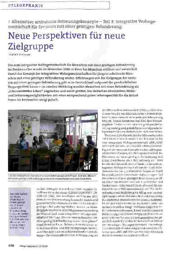 Vorschauseite 1: Neue Perspektiven für neue Zielgruppe Alternative ambulante Betreuungskonzepte - Teil 3: Integrative Wohnge meinschaft für Senioren mit einer geistigen Behinderung