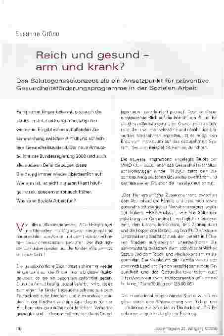 Vorschauseite 1: Reich und gesund -arm und krank? Das Salutogenesekonzept als ein Ansatzpunkt für präventive Gesundheitsförderungsprogramme in der Sozialen Arbeit