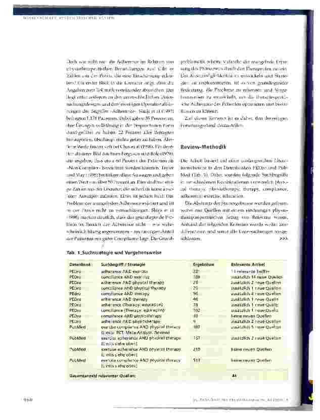 Vorschauseite 3: Der Patient - »eine große Unbekannte« im TherapieprozessEin systematischer Review zum Thema Adherence in der Physiotherapie Thomas Messner