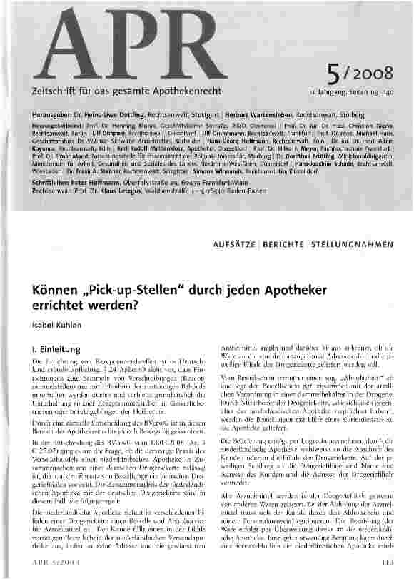Vorschauseite 1: Können „Pick-up-Stellen durch jeden Apotheker errichtet werden?