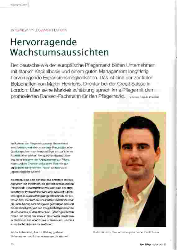 Vorschauseite 1: INTERVIEW / PFLEGEMARKT EUROPA Hervorragende Wachstumsaussichten