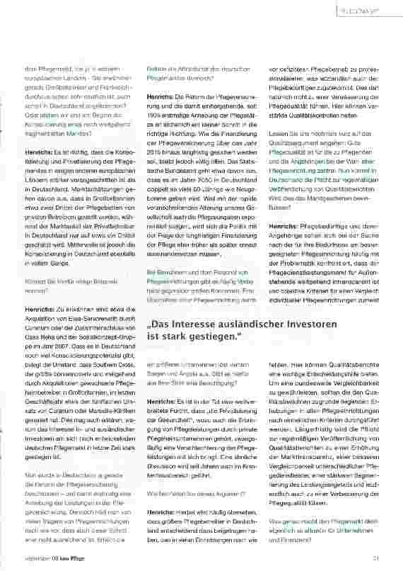 Vorschauseite 2: INTERVIEW / PFLEGEMARKT EUROPA Hervorragende Wachstumsaussichten