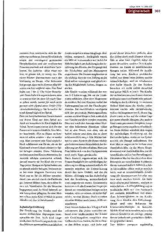 Vorschauseite 5: Trotz Akzeptanz bleibt die Herausforderung -Wie Mütter eines Neugeborenen mit einer «Spalte» den Übergang vom Spital nach Hause erfahren