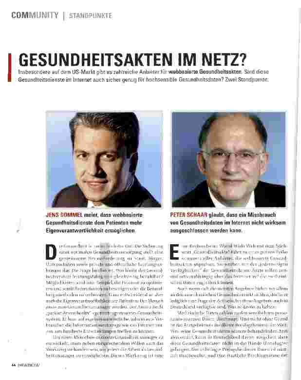 Vorschauseite 1: GESUNDHEITSAKTEN IM NETZ? Insbesondere auf dem US-Markt gibt es zahlreiche Anbieter für webbasierte Gesundheitsakten. Sind diese Gesundheitsdienste im Internet auch sicher genug f…