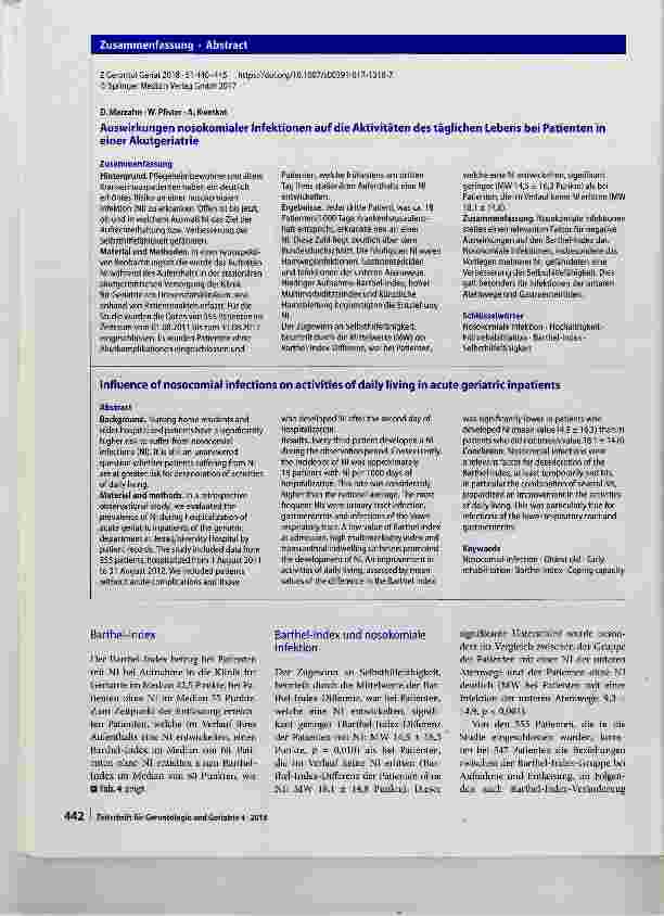 Vorschauseite 3: Auswirkungen nosokomialer Infektionen auf die Aktivitäten des täglichen Lebens bei Patienten in einer Akutgeriatrie