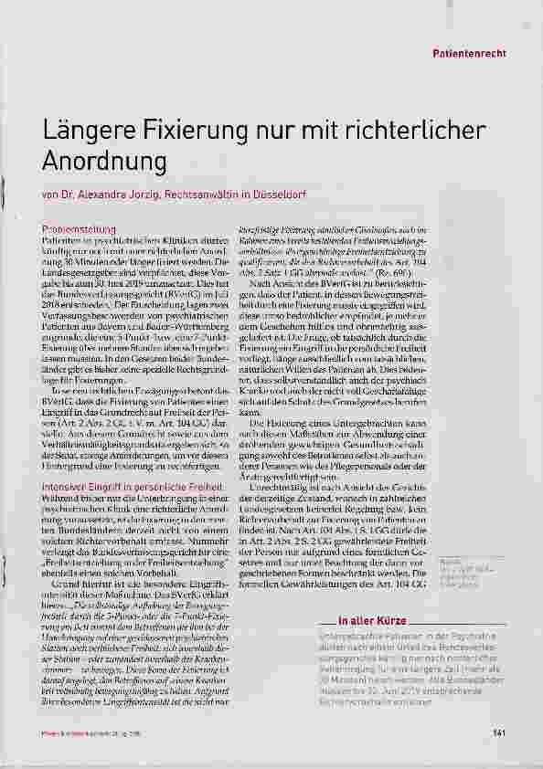 Vorschauseite 1: Längere Fixierung nur mit richterlicher Anordnung