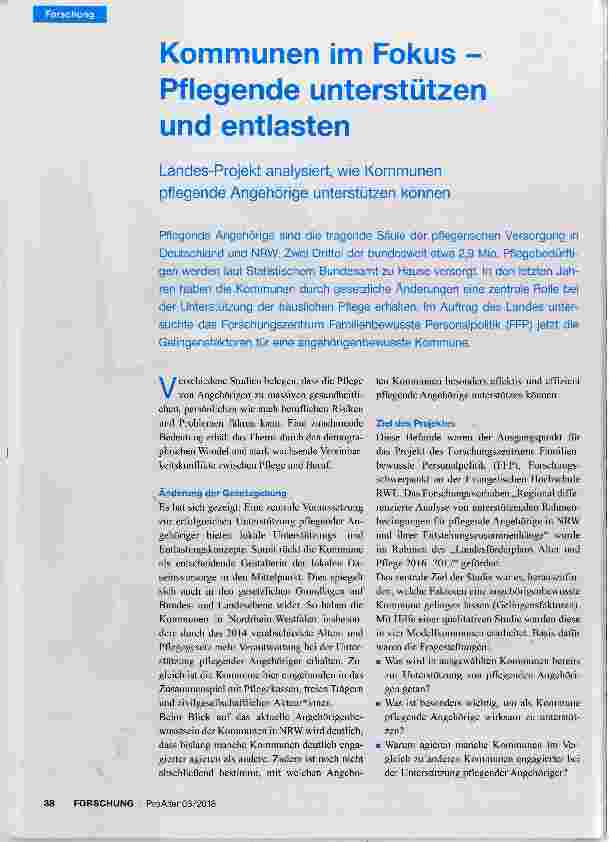 Vorschauseite 1: Kommunen im Fokus Pflegende unterstützen und entlasten