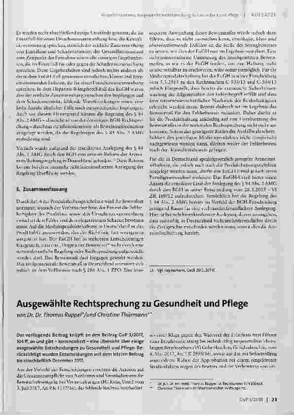 Vorschauseite 1: Ausgewählte Rechtsprechung zu Gesundheit und Pflege