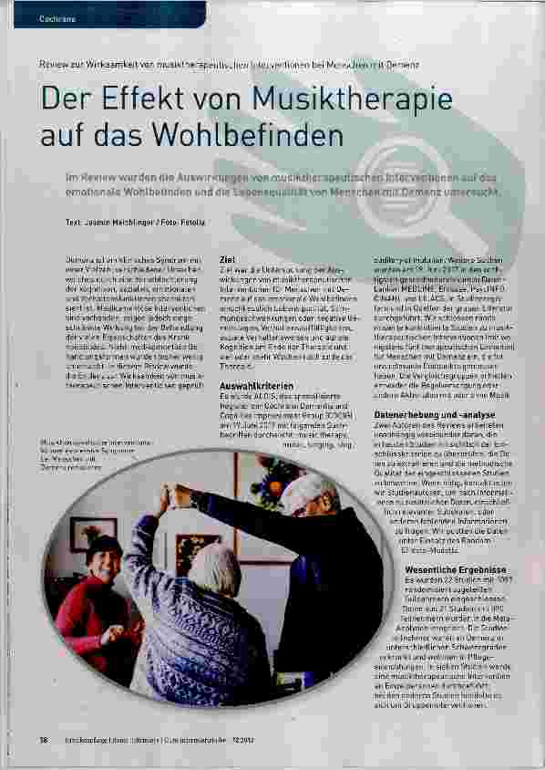 Vorschauseite 1: Der Effekt von Musiktherapie auf das Wohlbefinden