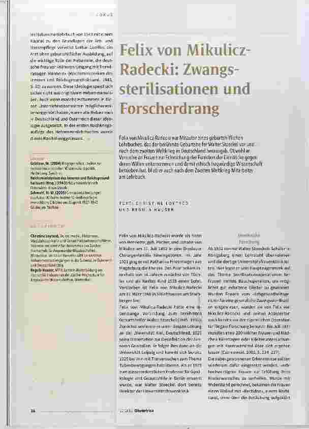 Vorschauseite 1: Felix von Mikulicz- Radecki: Zwangssterilisationen und Forscherdrang