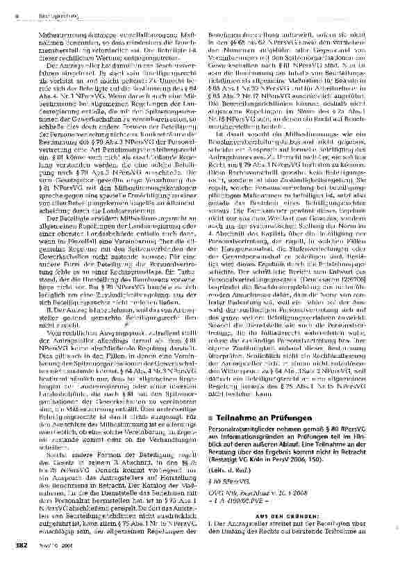 Vorschauseite 2: ZUM PERSONALVERTRETUNGSRECHTAusschluss einer Personalratsbeteiligung