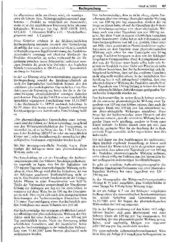 Vorschauseite 4: Extrakt der Ginkgo-biloba Pflanze — Arzneimittel oder Lebensmittel