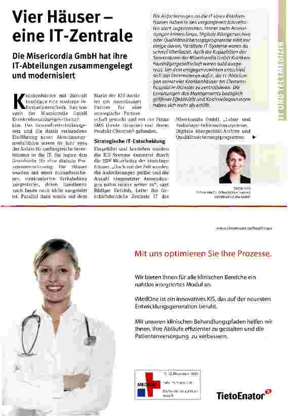 Vorschauseite 1: Vier Häuser-eine IT-Zentrale Die Misericordia GmbH hat ihre IT-Abteilungen zusammengelegt und modernisiert
